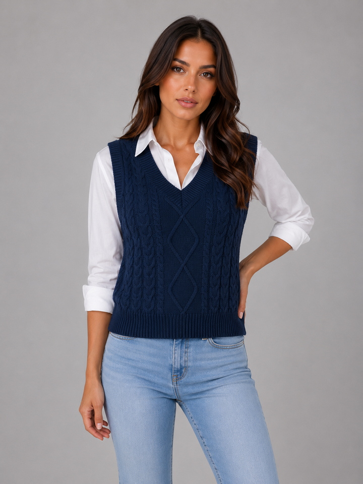 Peyton | Womens Cable Knit Sweater Vest V-Neck