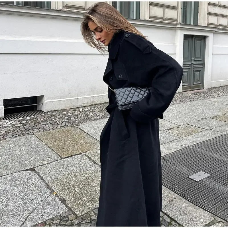 Stella | Oversized Black Wool Blend Long Coat