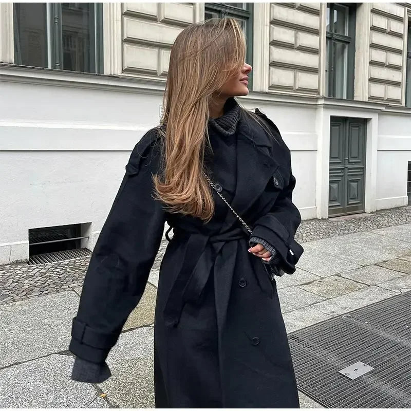 Stella | Oversized Black Wool Blend Long Coat