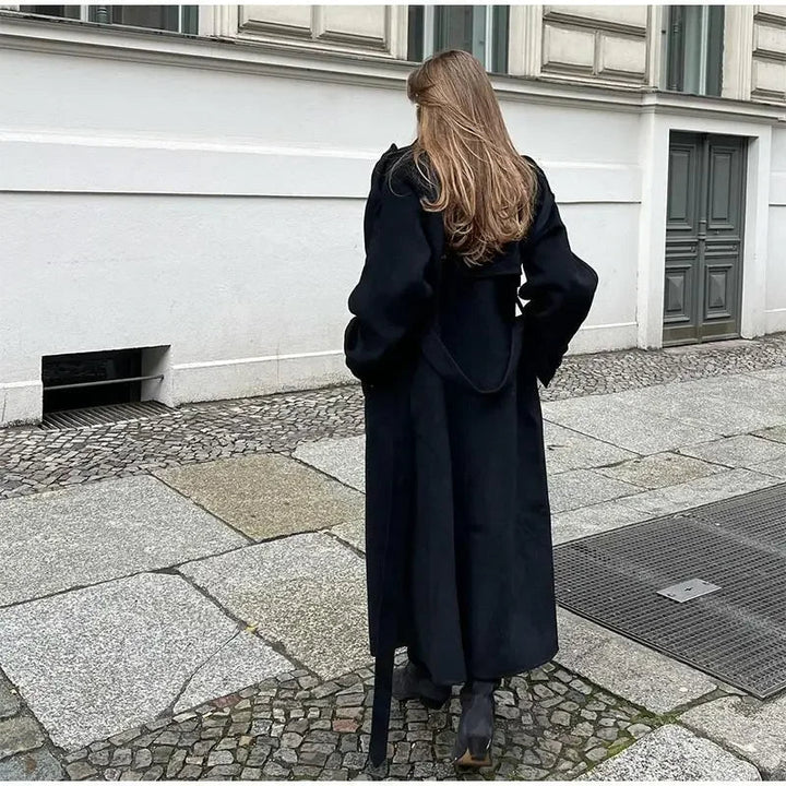 Stella | Oversized Black Wool Blend Long Coat