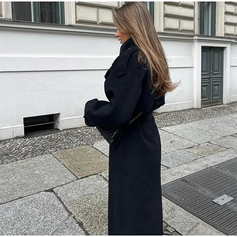 Stella | Oversized Black Wool Blend Long Coat