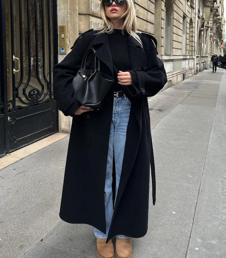 Stella | Oversized Black Wool Blend Long Coat