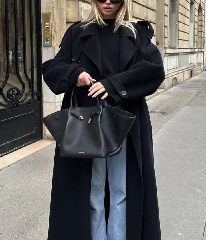 Stella | Oversized Black Wool Blend Long Coat