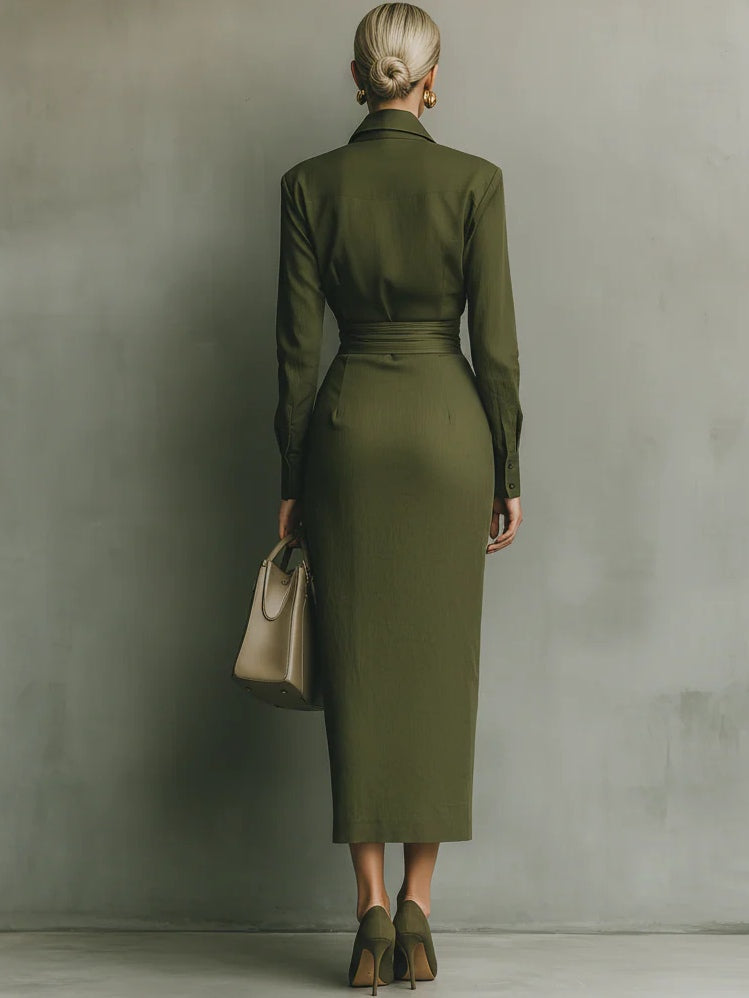 Womens long sleeve fall midi dress, view 4