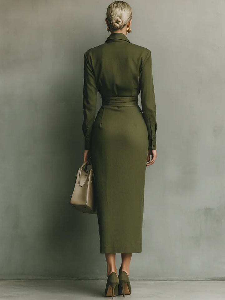 Womens long sleeve fall midi dress, view 4
