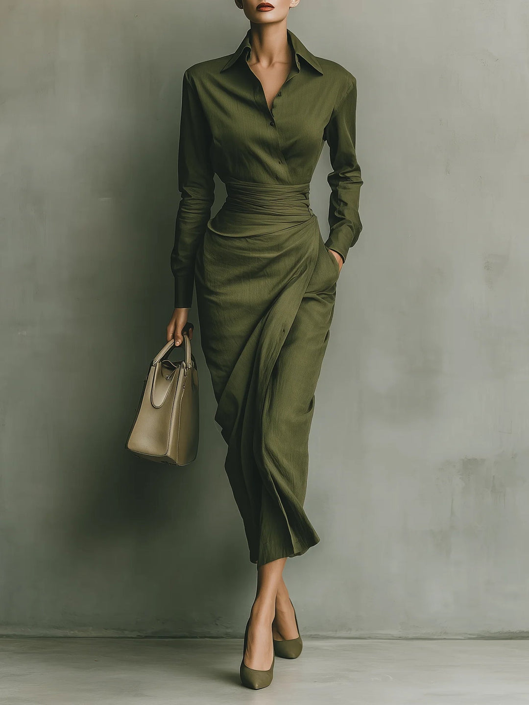 Womens long sleeve fall midi dress, view 1