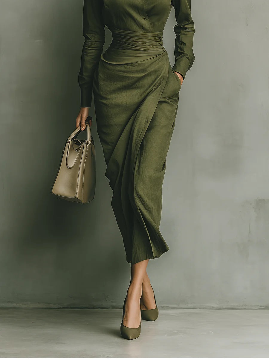 Womens long sleeve fall midi dress, view 3