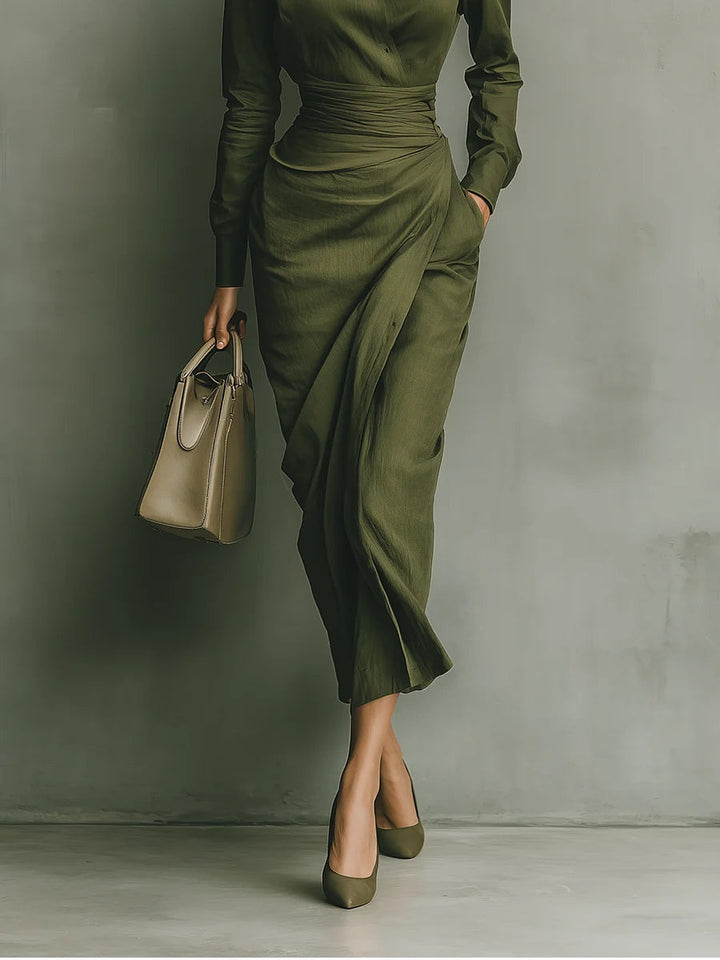 Womens long sleeve fall midi dress, view 3