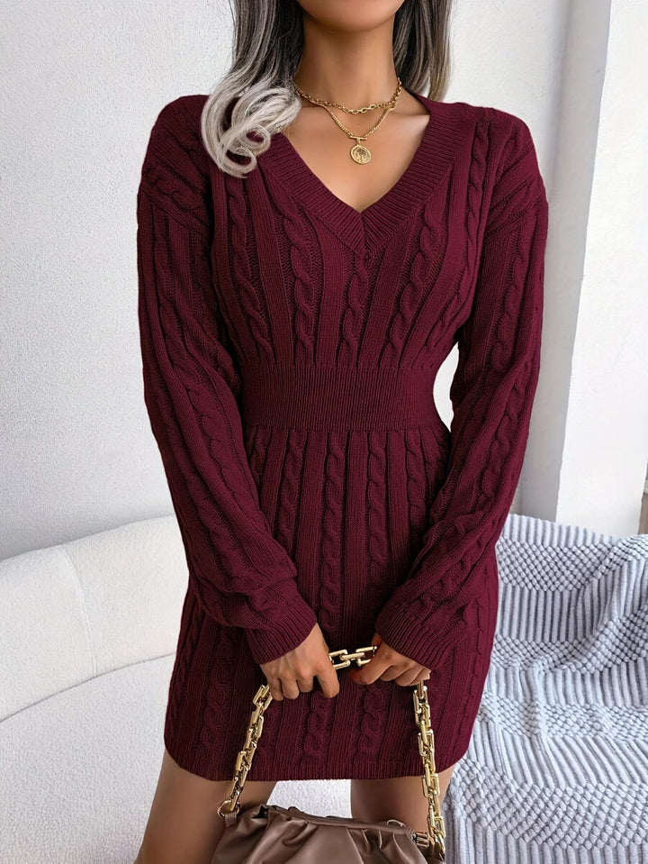 Nancy womens cable knit peplum sweater dress
