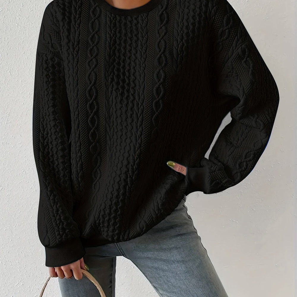 Womens oversized cable knit sweatshirt, view 2