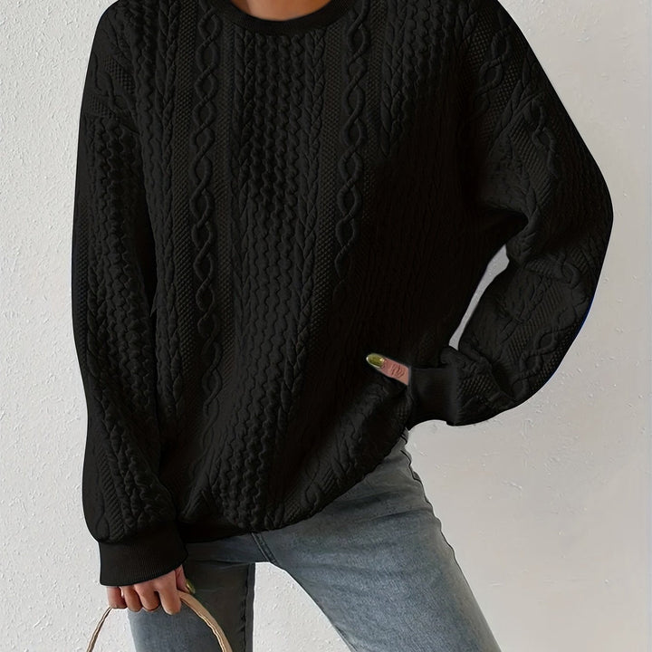 Womens oversized cable knit sweatshirt, view 2