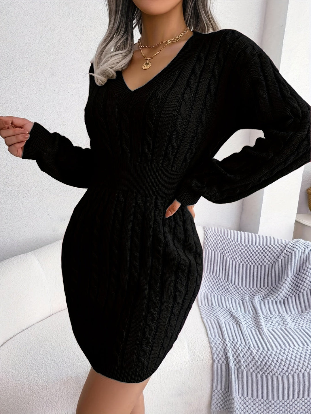 Nancy | Cable Knit Peplum Mini Dress