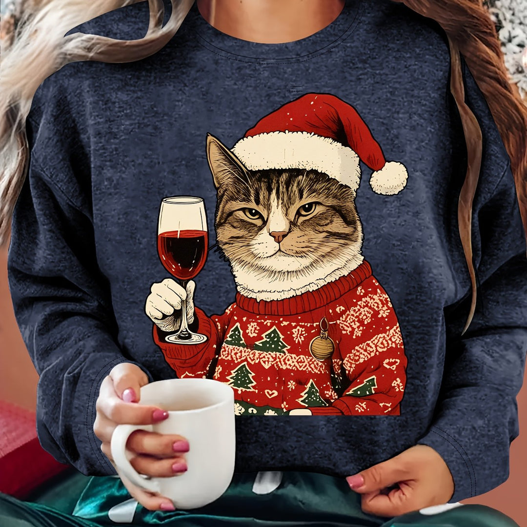 Vera | Christmas Sweaters Women Relaxed Fit Cat Print Sweatshirt