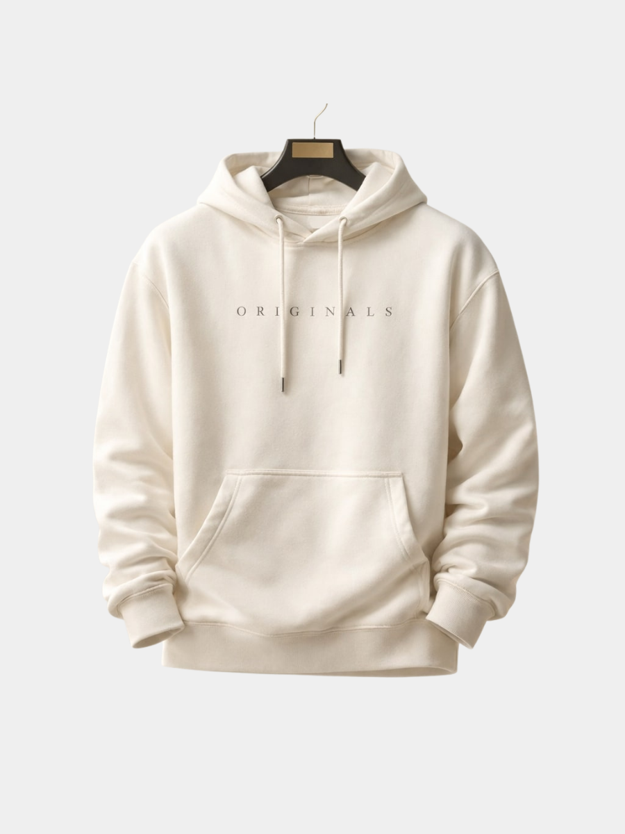 Mens relaxed fleece pullover hoodie cream