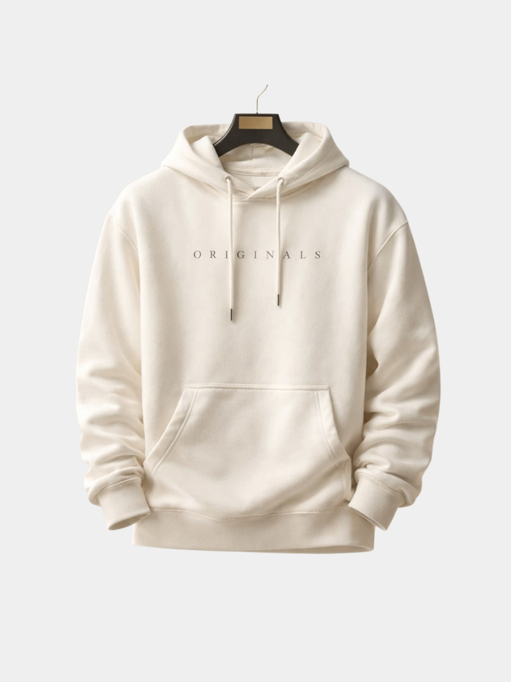 Mens relaxed fleece pullover hoodie cream