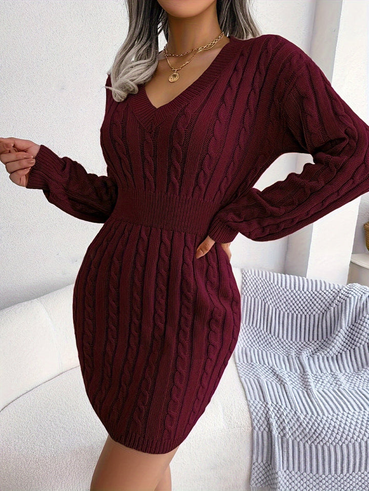 Nancy womens cable knit peplum sweater dress