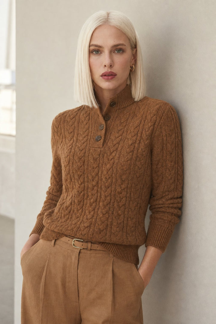 Jade | Cable Knit Button Wool Sweater