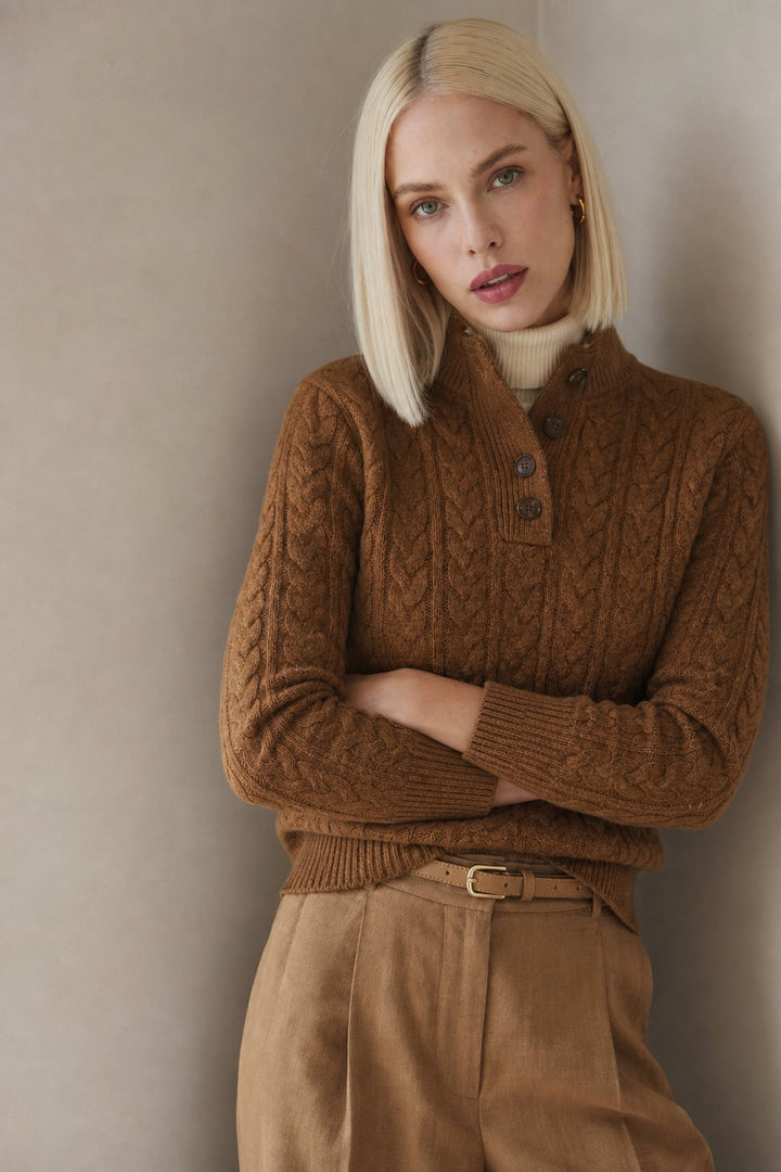 Jade | Cable Knit Button Wool Sweater