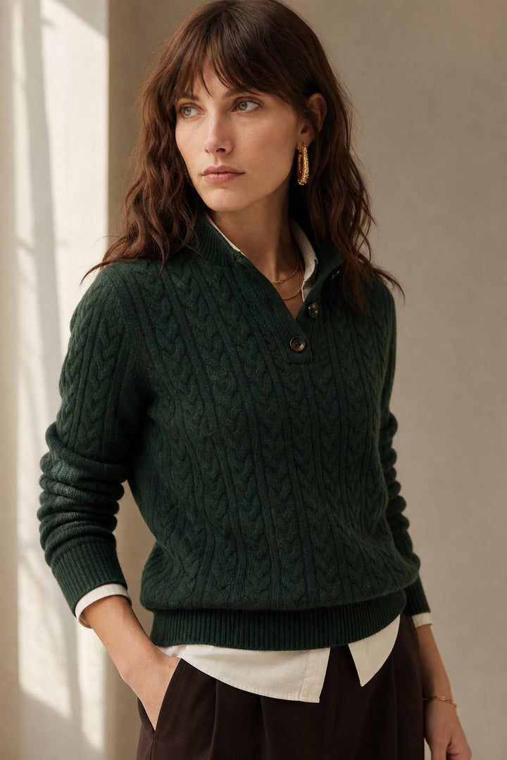 Jade | Cable Knit Button Wool Sweater