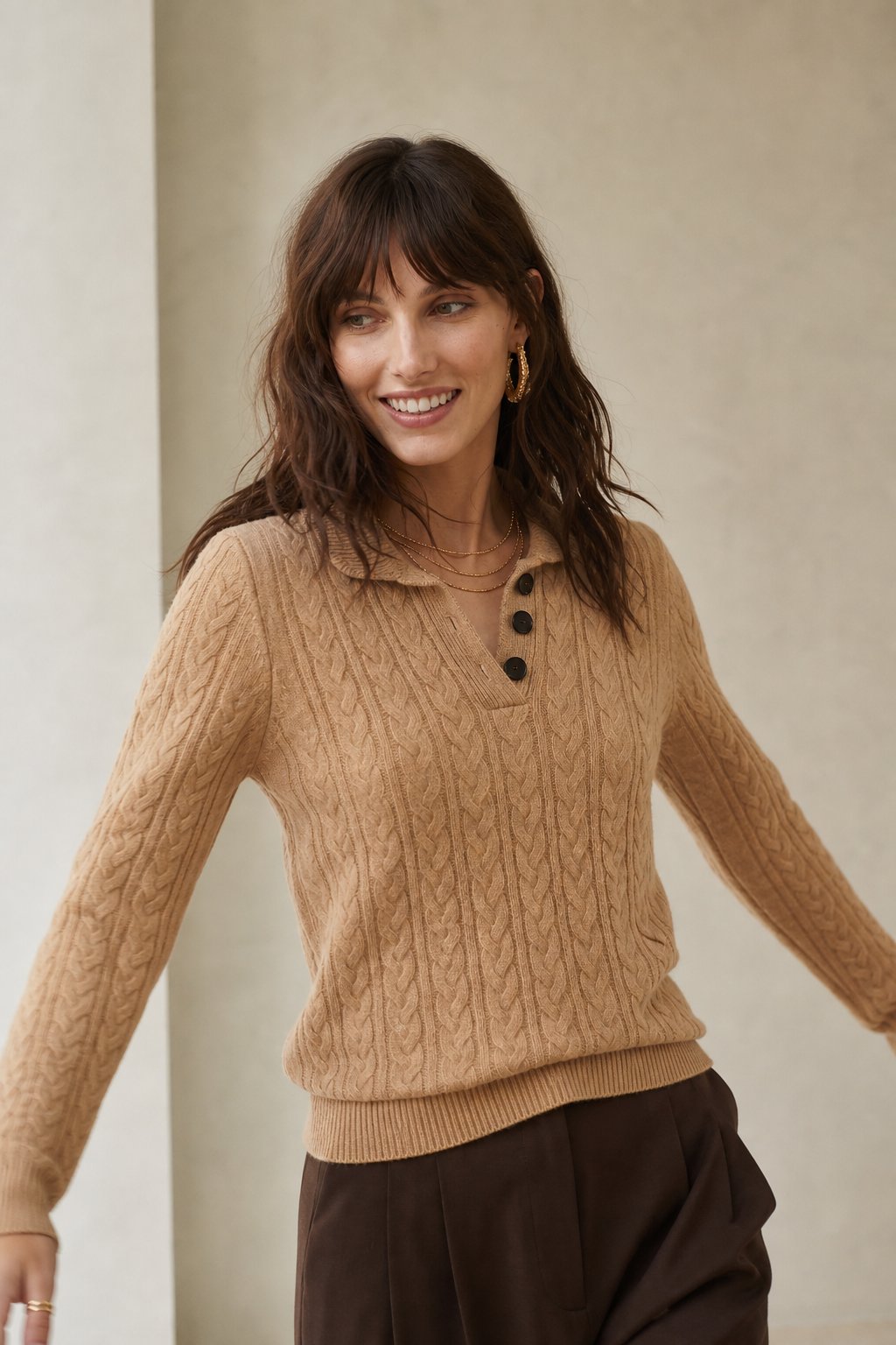 Jade | Cable Knit Button Wool Sweater