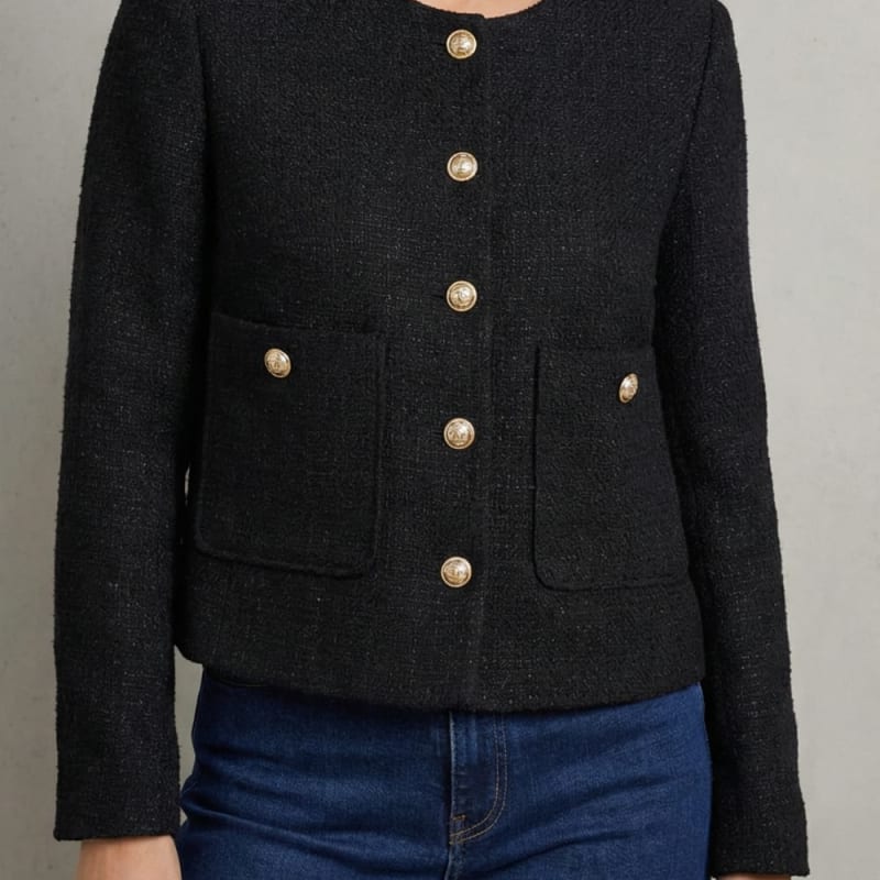 Womens tweed boucle cropped jacket, view 1