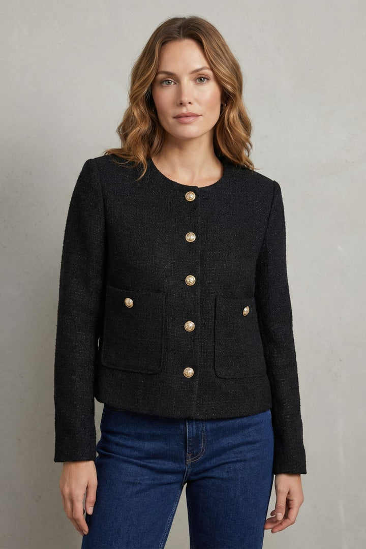 Womens tweed boucle cropped jacket, view 3