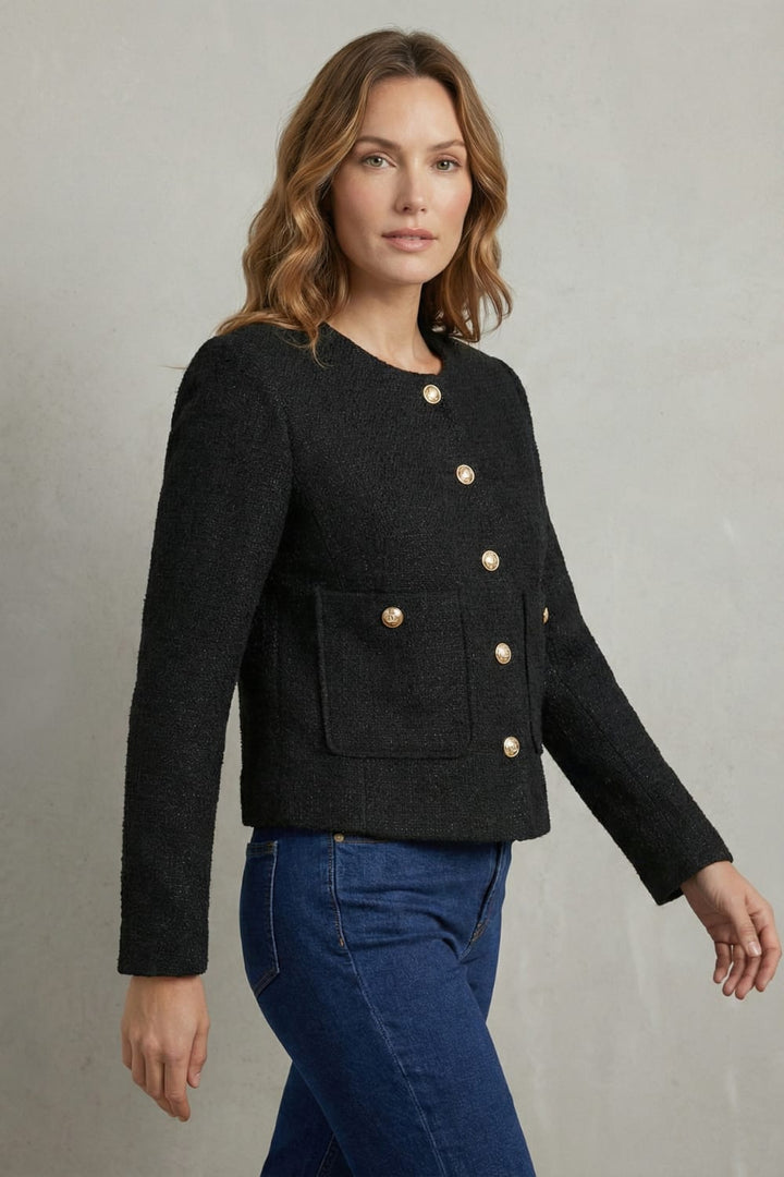 Womens tweed boucle cropped jacket, view 4