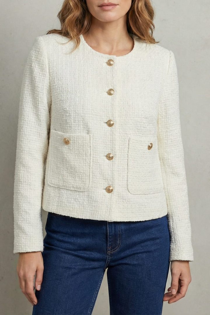 Womens tweed boucle cropped jacket, view 2