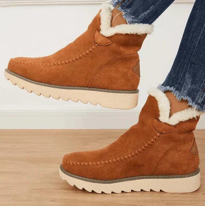 Womens sherpa lined platform ankle boots, view 3