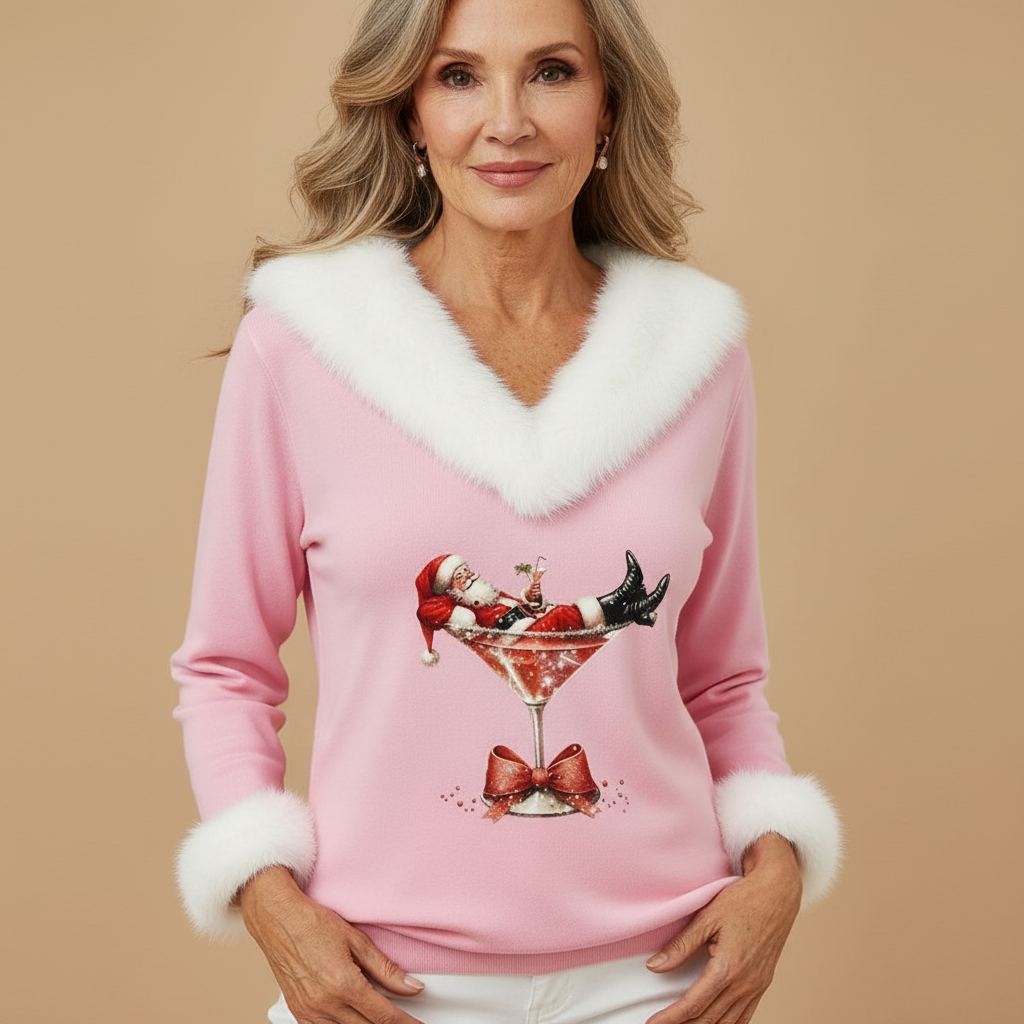 Madison | Womens Christmas Sweater V-Neck Velvet Top