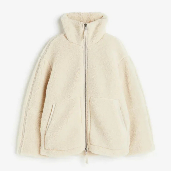 Womens oversized teddy fleece zip jacket, view 3