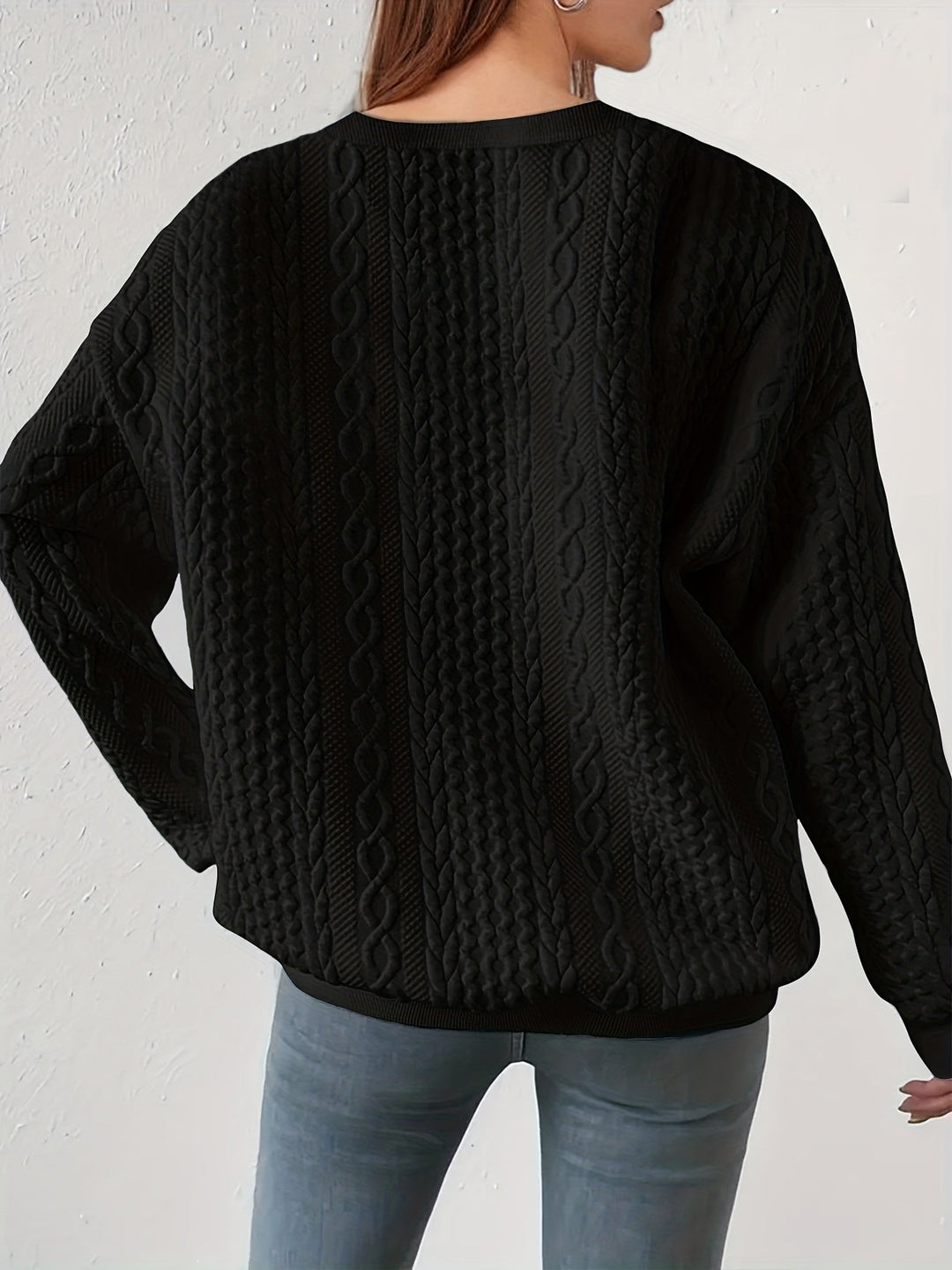 Womens oversized cable knit sweatshirt, view 6