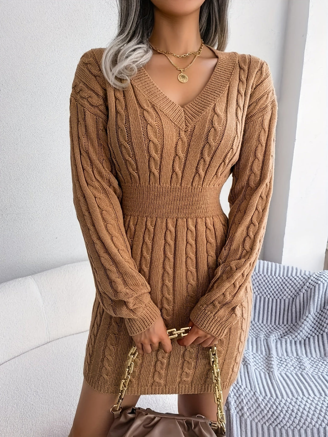 Nancy | Cable Knit Peplum Mini Dress