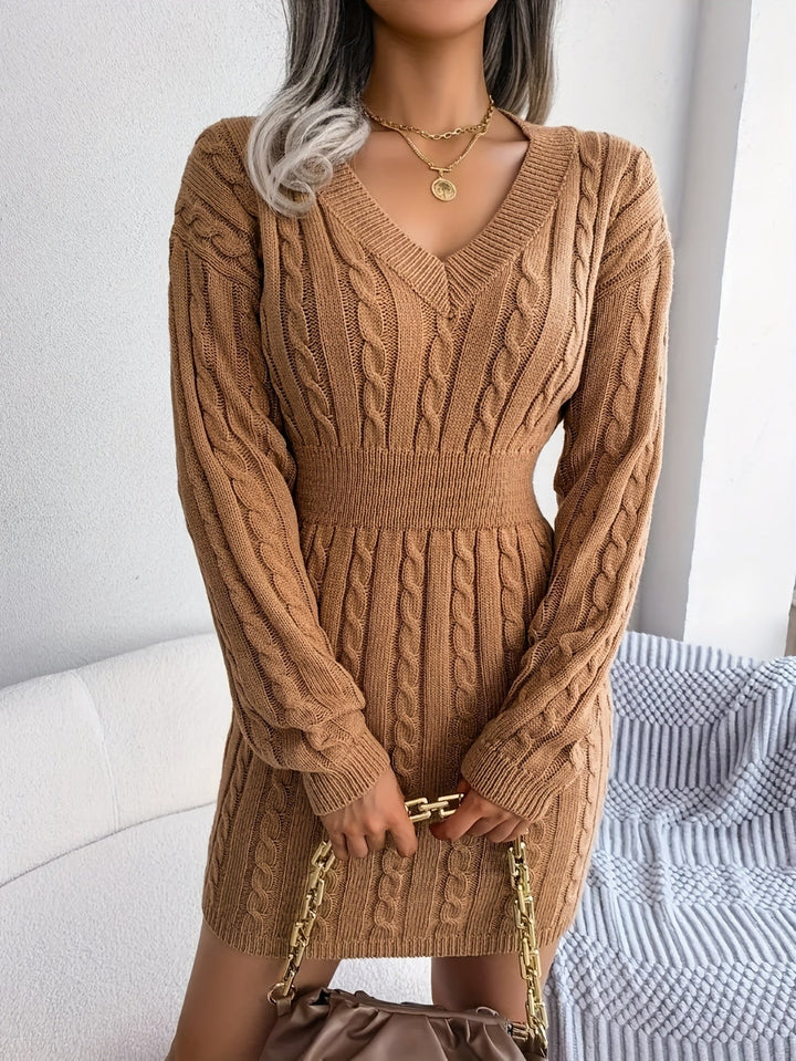 Nancy | Cable Knit Peplum Mini Dress