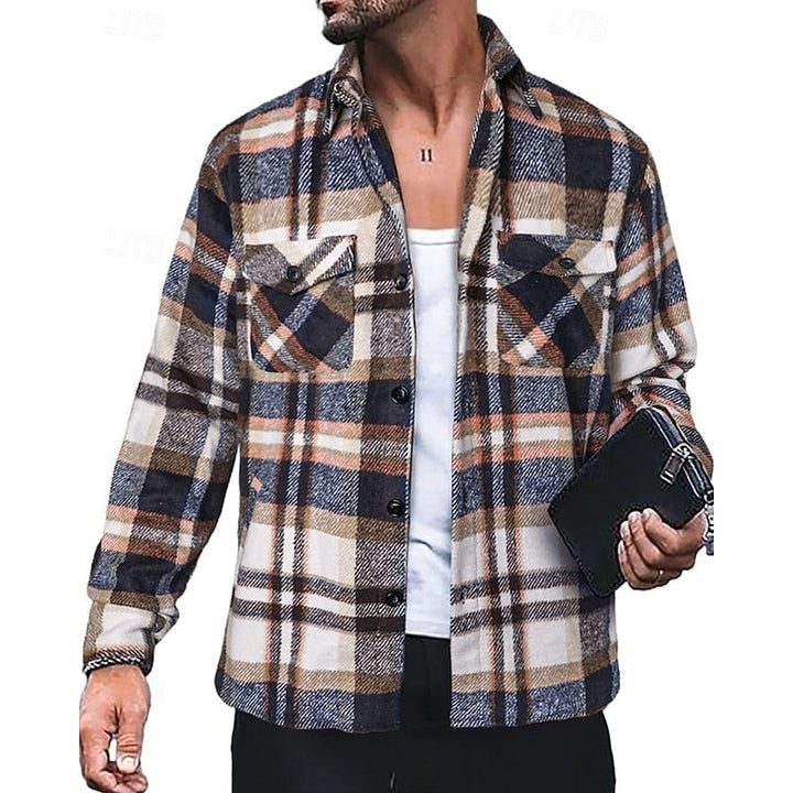 Mens plaid flannel shacket, view 3