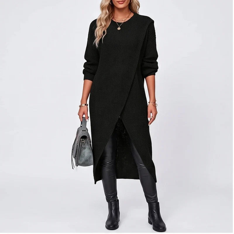 Skylar | Waffle Knit Asymmetrical Wrap Tunic Sweater