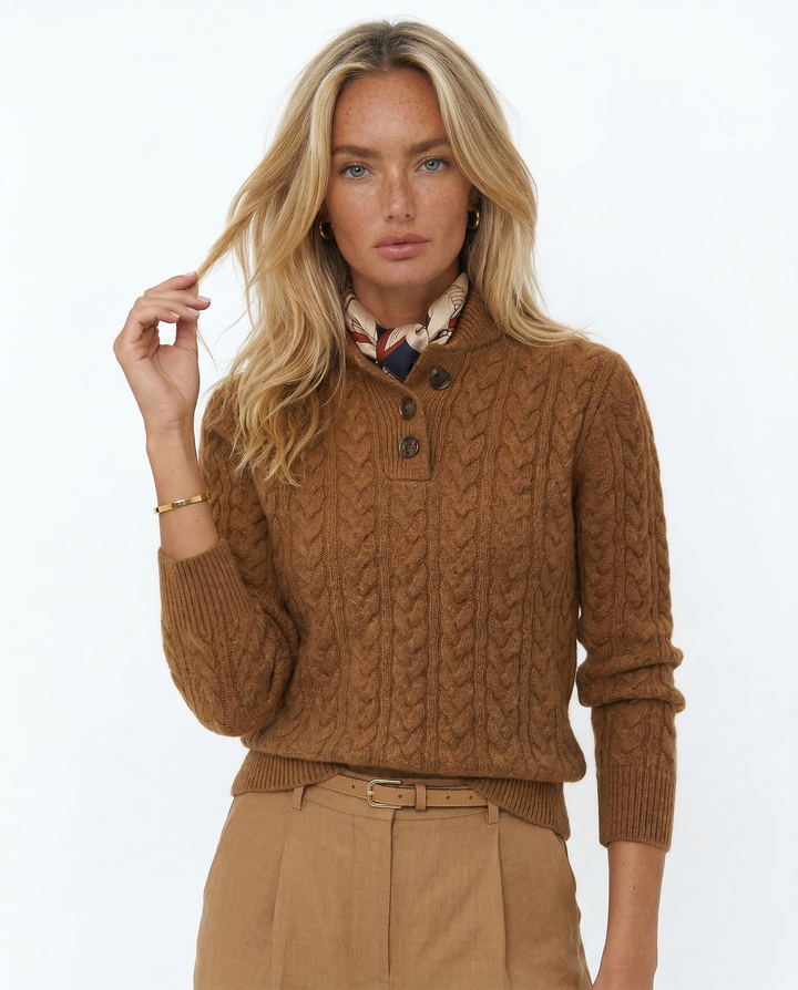 Jade | Cable Knit Button Wool Sweater