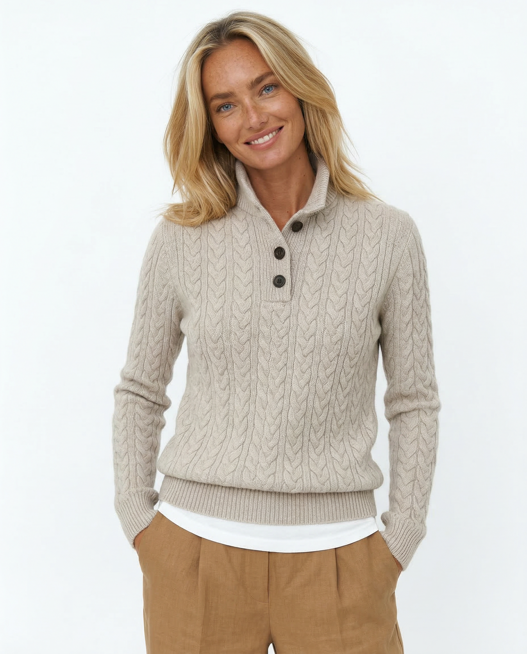 Jade | Cable Knit Button Wool Sweater