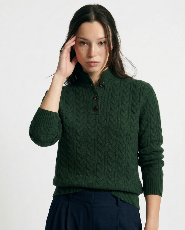 Jade | Cable Knit Button Wool Sweater