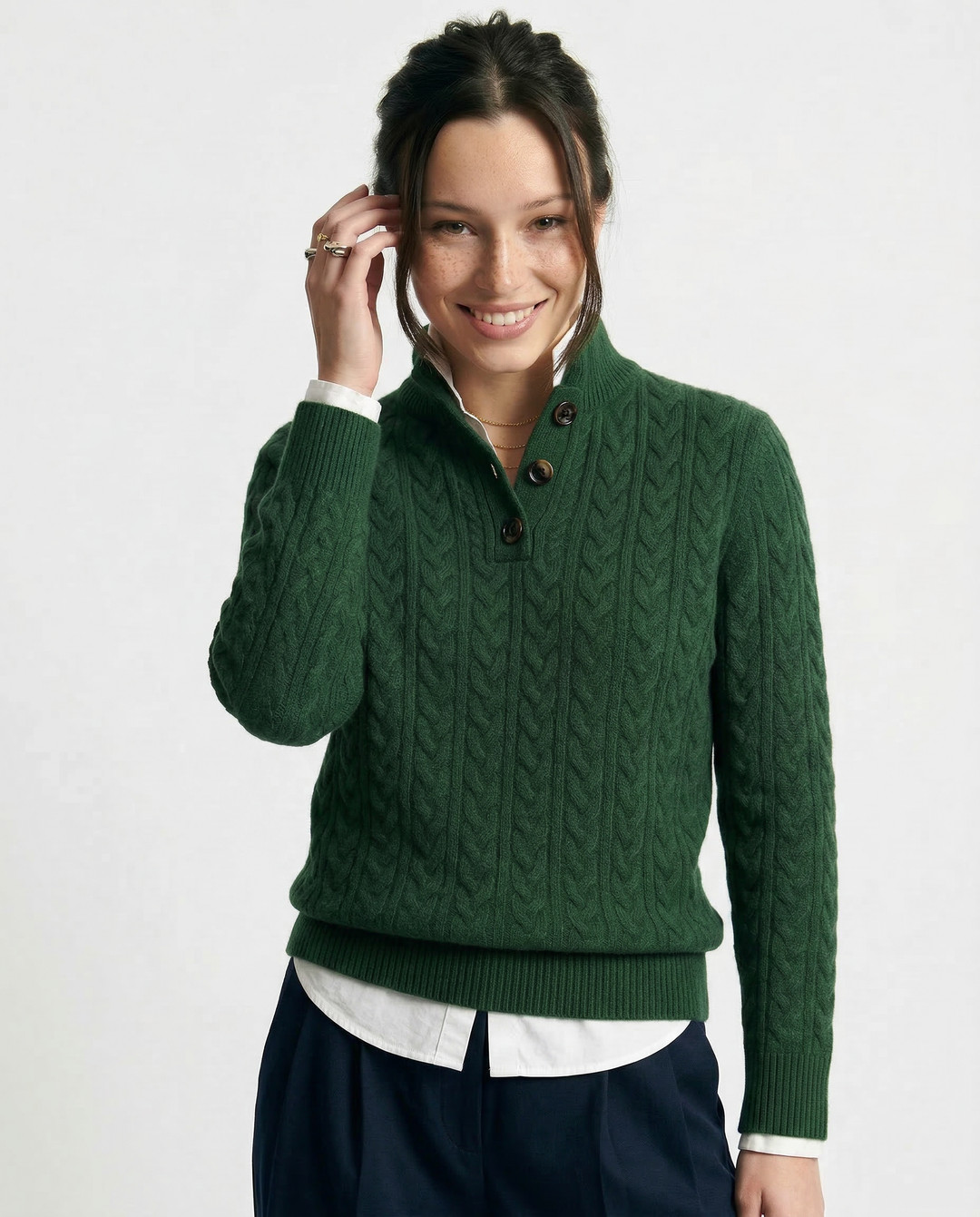 Jade | Cable Knit Button Wool Sweater