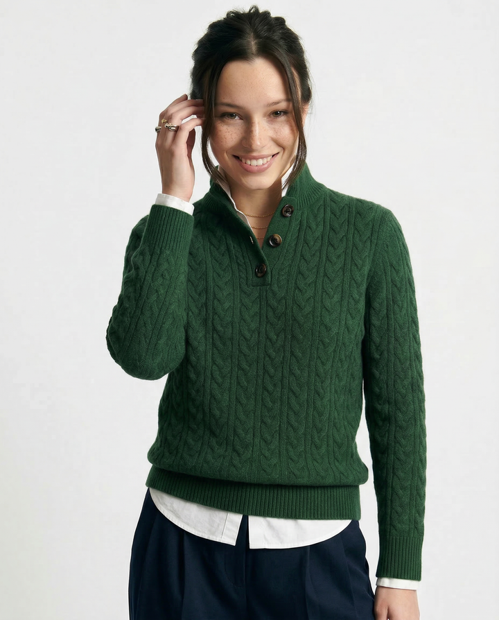 Jade | Cable Knit Button Wool Sweater