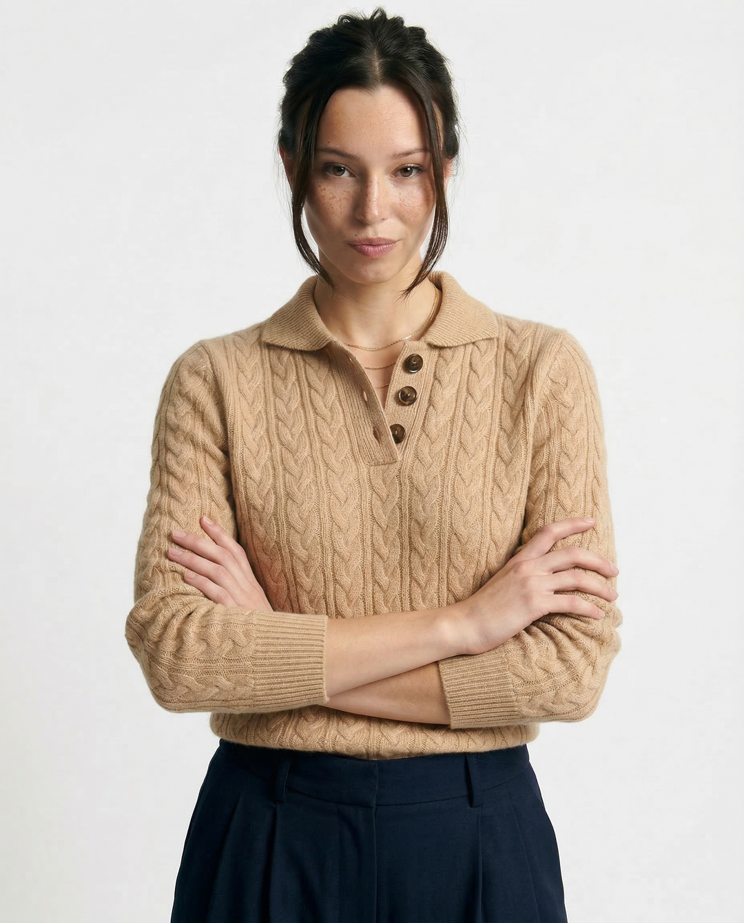 Jade | Cable Knit Button Wool Sweater