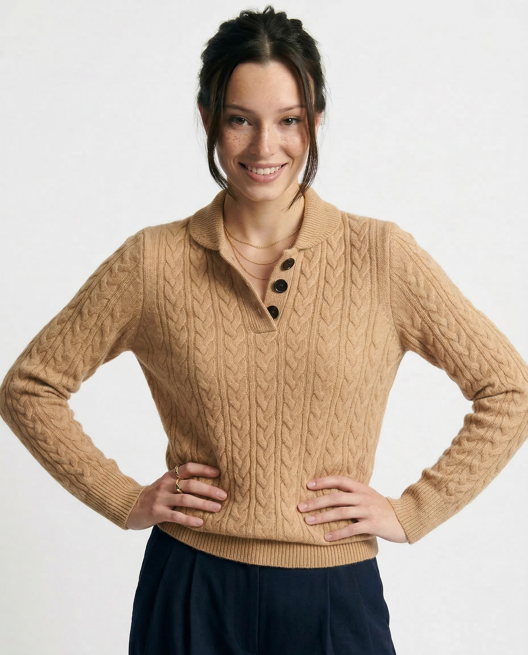 Jade | Cable Knit Button Wool Sweater