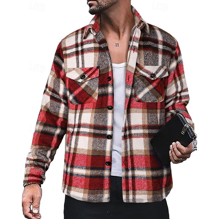 Mens plaid flannel shacket, view 2