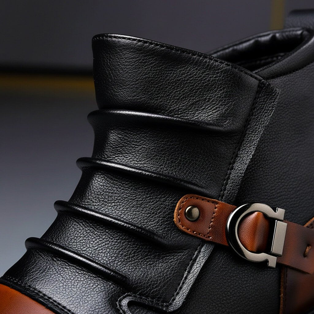 Mens buckle leather ankle boots, view 3
