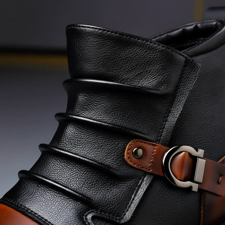 Mens buckle leather ankle boots, view 3