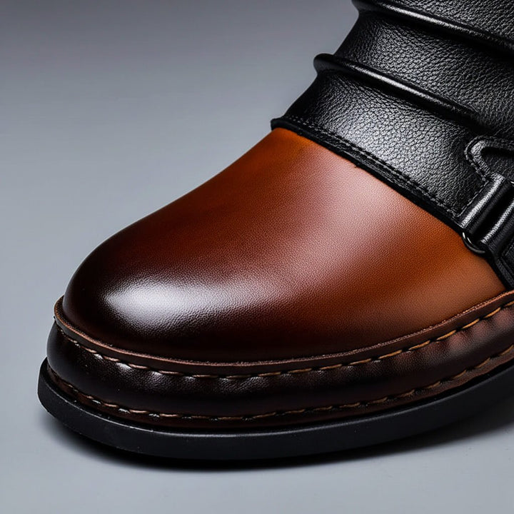 Mens buckle leather ankle boots, view 4
