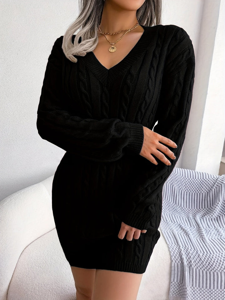 Nancy | Cable Knit Peplum Mini Dress