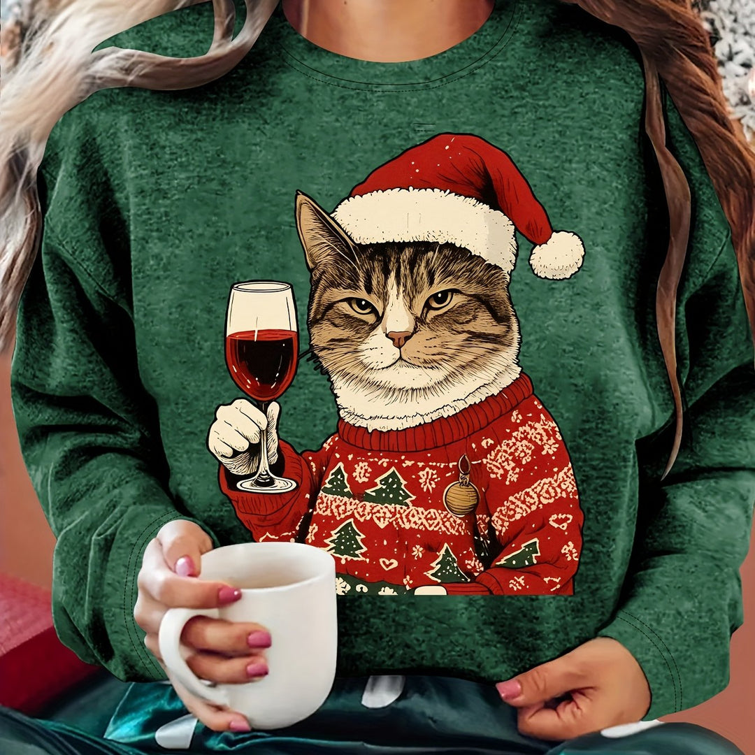 Vera | Christmas Sweaters Women Relaxed Fit Cat Print Sweatshirt