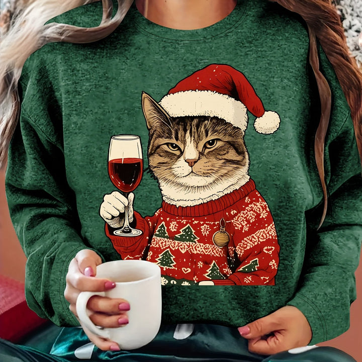 Vera | Christmas Sweaters Women Relaxed Fit Cat Print Sweatshirt
